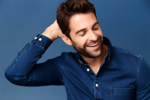 Happy man with no Receding Hairline