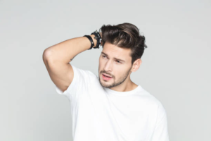 Happy man after using Profolan Receding Hairline Treatment