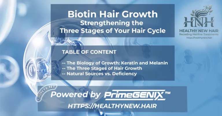 Comprehensive guide to Biotin for hair growth explaining how Vitamin B7 strengthens hair follicles and prevents thinning from within.