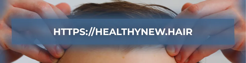Banner with image of a man with Receding Hairline and text https://healthynew.hair