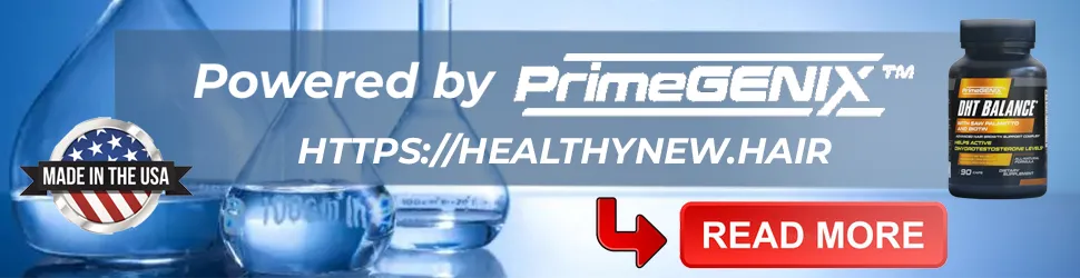 Official PrimeGENIX DHT Balance laboratory partner banner for natural hair growth restoration and lifestyle vitalization guides.
