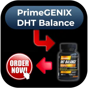 PrimeGENIX DHT Balance, the Ultimate DHT Blocker for Hair Growt. Banner with DHT Balance Supplement.