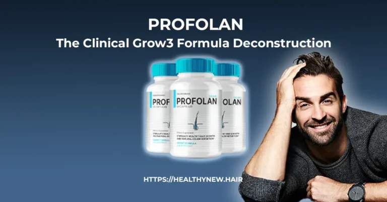 Standardized Profolan ingredients matrix display featuring the Grow3 formula compound for advanced Receding Hairline Treatment and follicular cross-linking analysis.